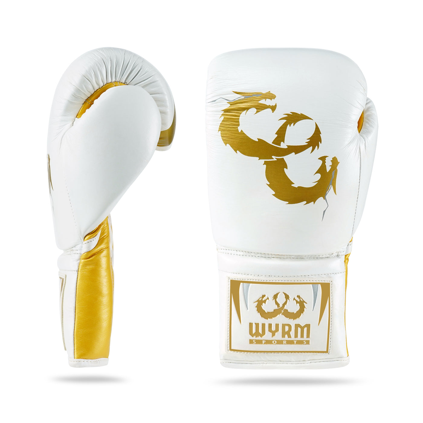 WYRM White/Gold Pro Boxing Genuine Leather Gloves
