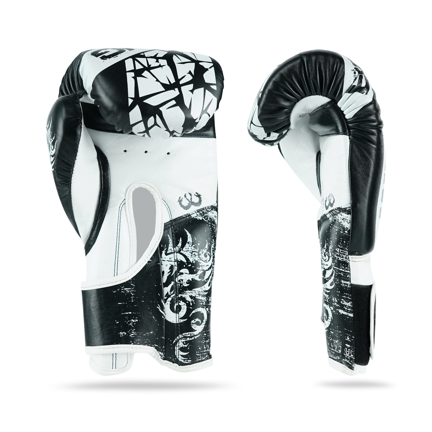 Pounder White/Black Genuine Leather Boxing Gloves