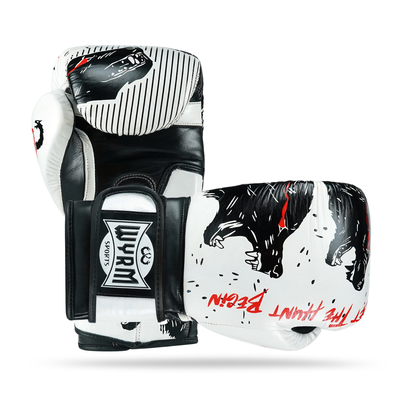 Wolf White/Black Genuine Leather Boxing Gloves