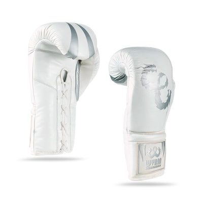 WYRM White/Silver Pro Boxing Genuine Leather Gloves
