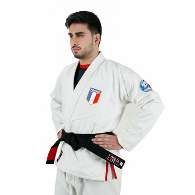 French White Brazilian Jiu Jitsu Gi With Built-in Rash Guard