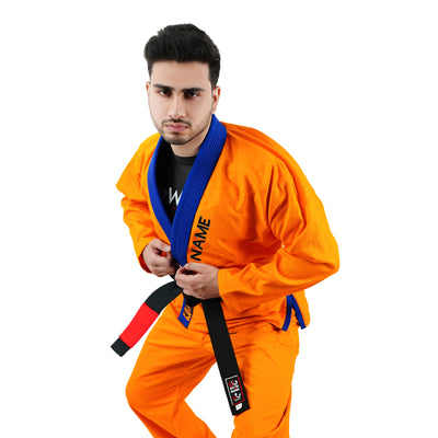 Premium Customized Logo Orange with Blue Lapel Brazilian Jiu Jitsu Gi
