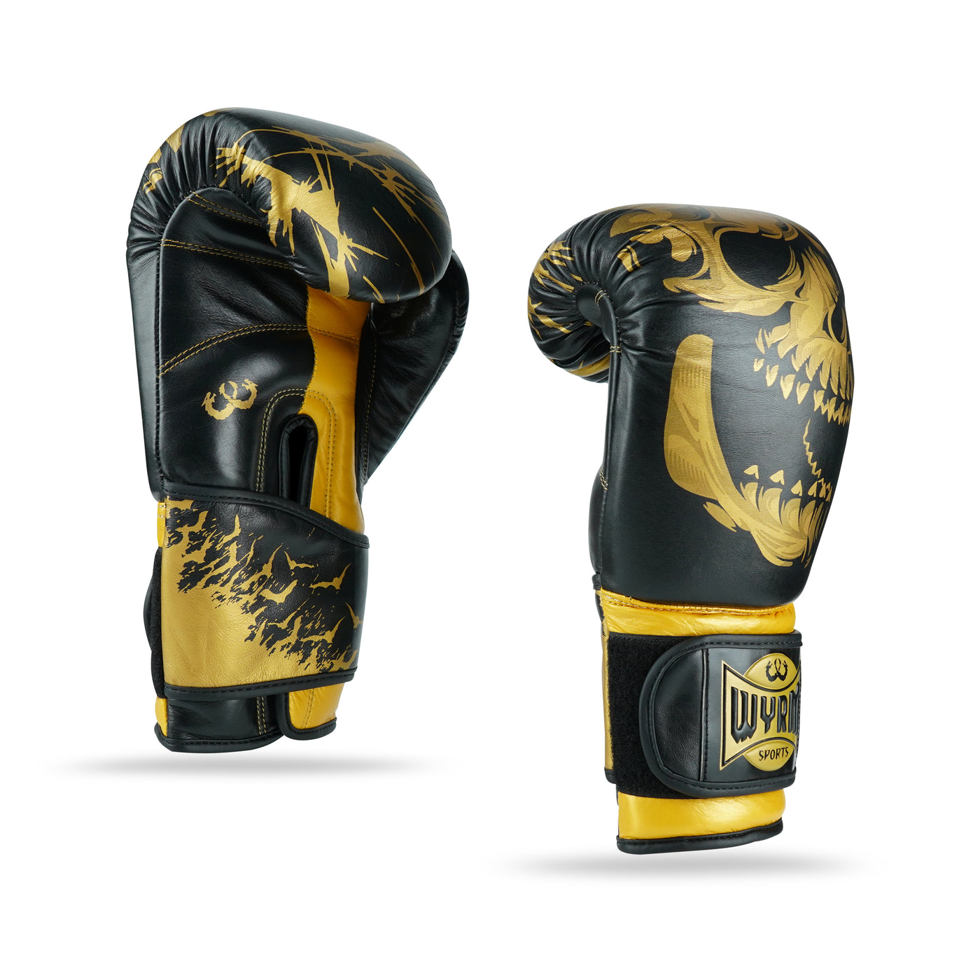 Skull  Gold/Black Genuine Leather Boxing Gloves