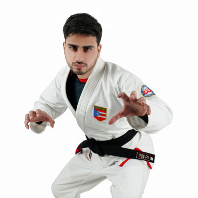 Puerto Rican White Brazilian Jiu Jitsu Gi With Built-in Rash Guard