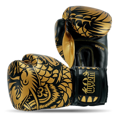 Dragon Gold/Black Leather Boxing Gloves