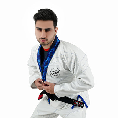 Premium Custom White with Thunder Blue Brazilian Jiu Jitsu Gi